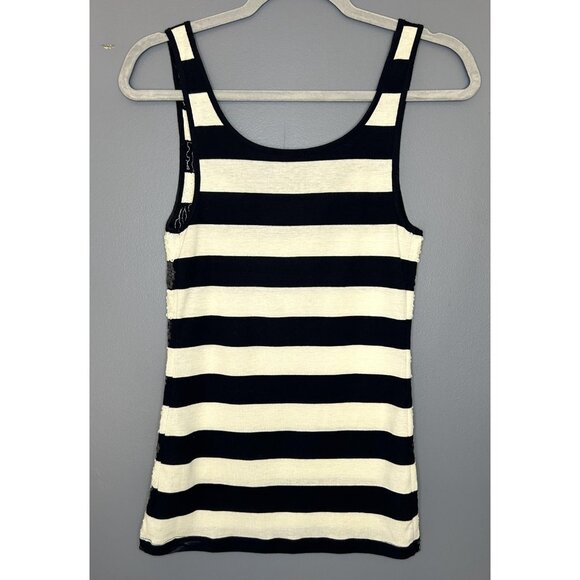 Old Navy Sequin Tank Top Womens M Navy Blue Cream Striped Scoop Neck Layer Party - Picture 7 of 11